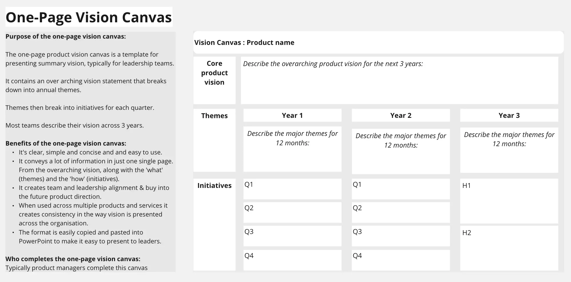 Template cover of One-Page Product Vision Canvas