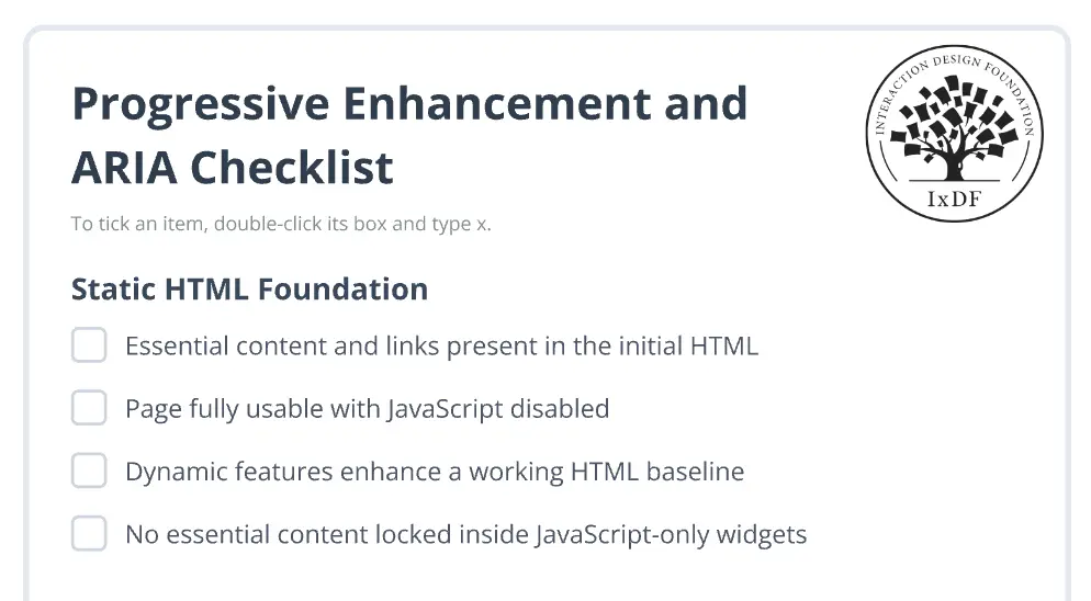 Progressive Enhancement and ARIA Checklist