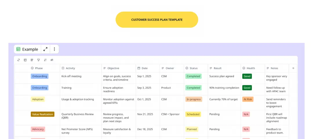 Template cover of Customer Success Plan Template