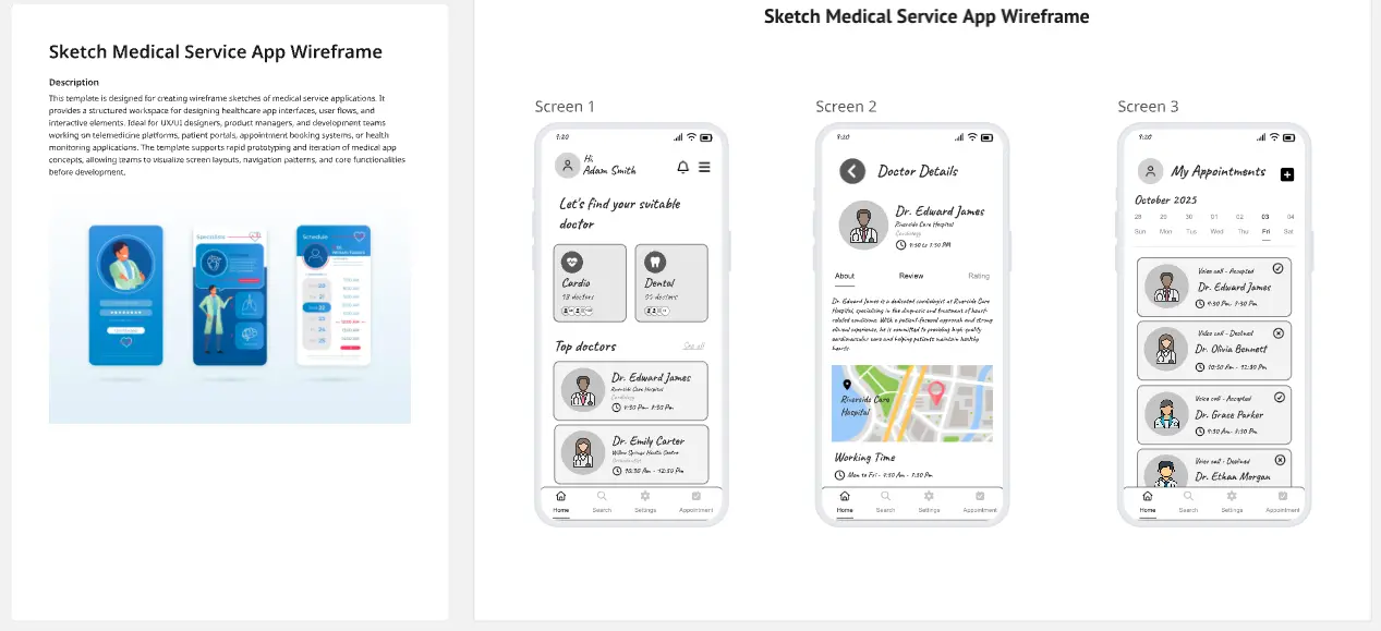 Sketch Medical Service App Wireframe
