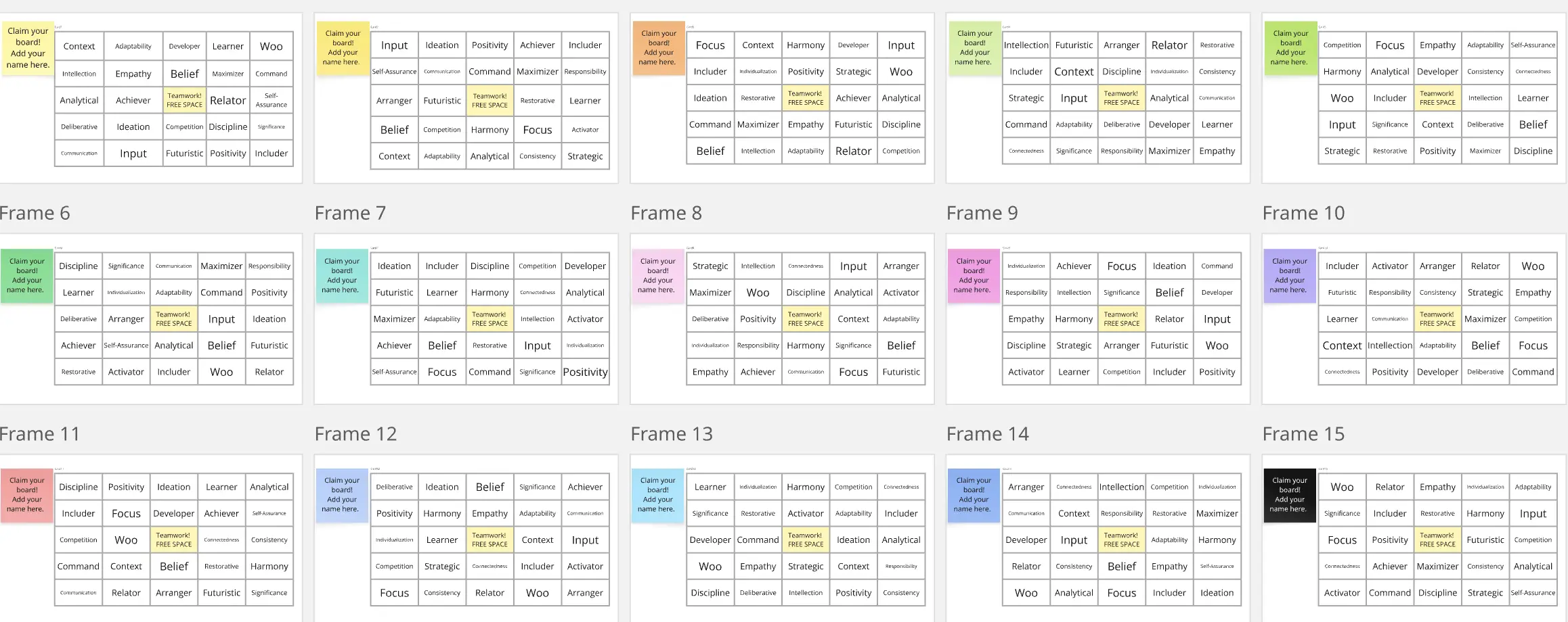 Clifton Strengths Bingo Boards