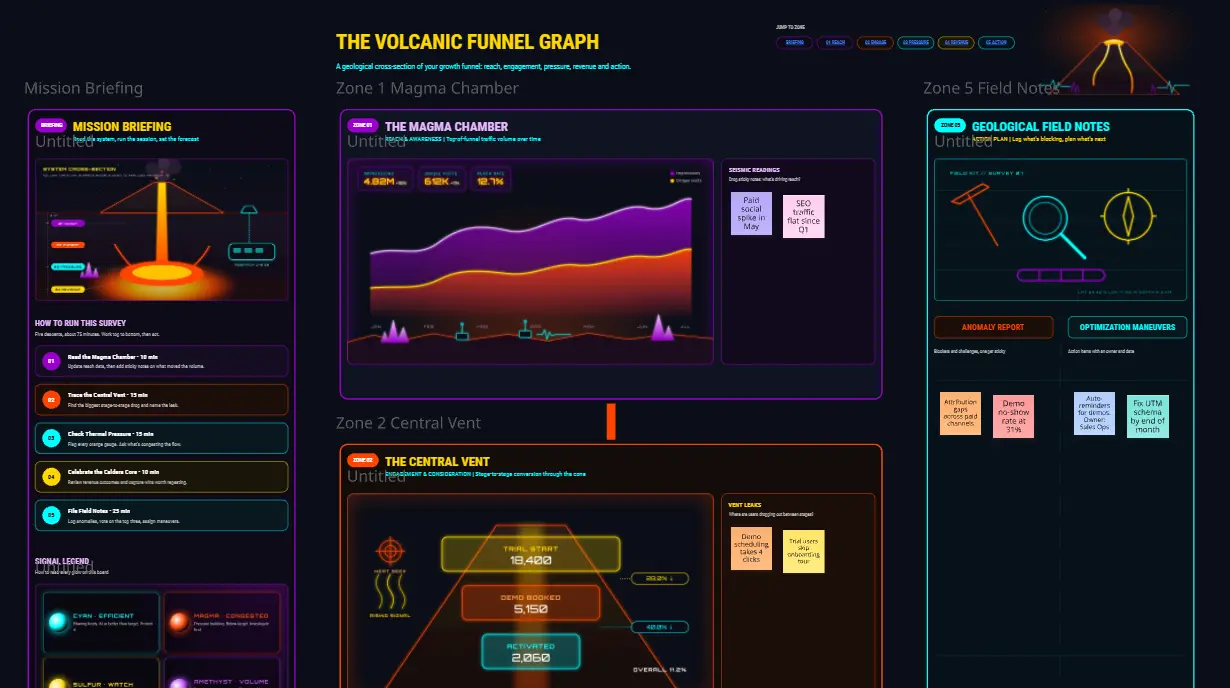 The Volcanic Funnel Graph
