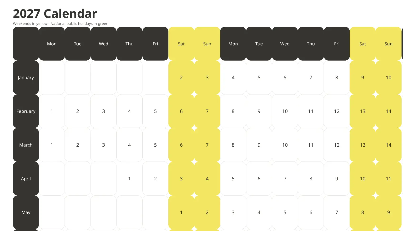 Calendar 2027