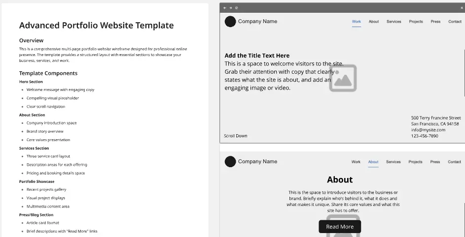 Advanced Portfolio Wireframe