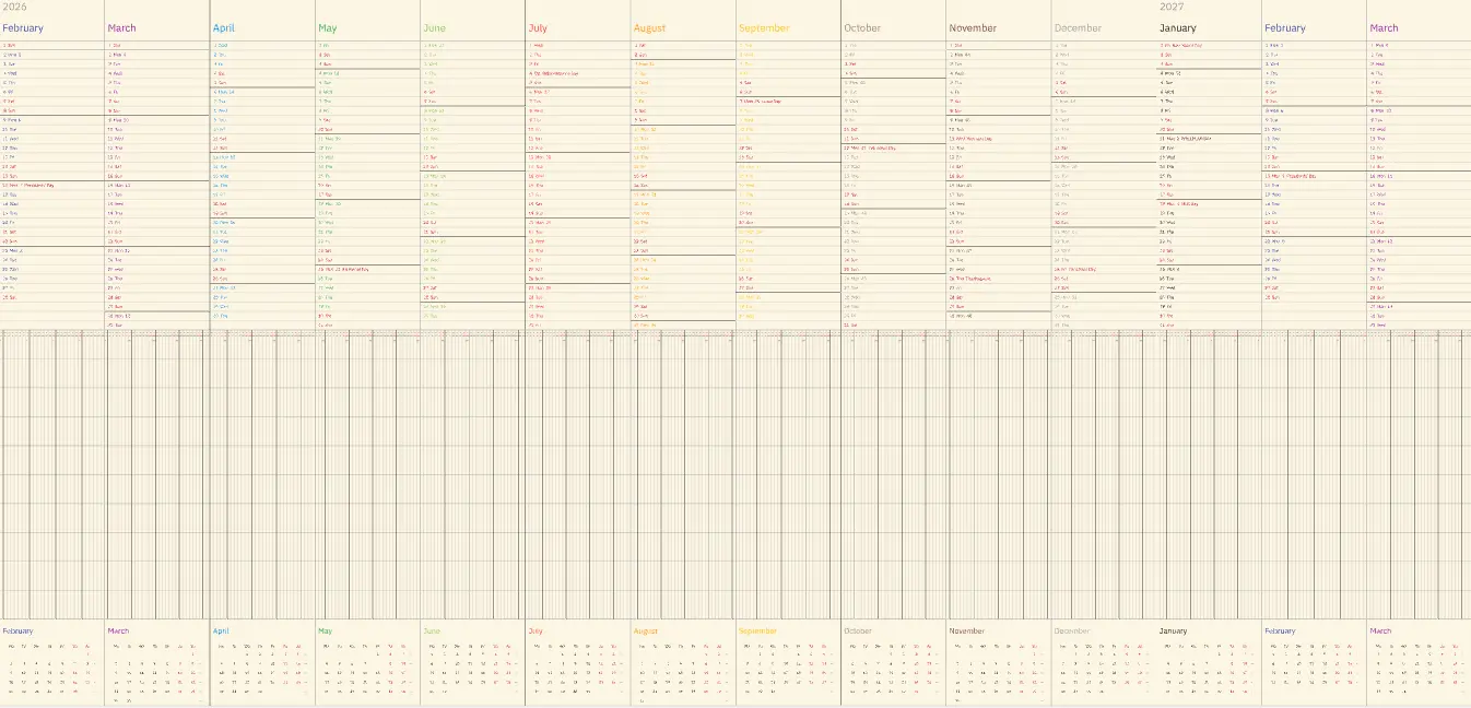 2-Year Timeline Gantt Calendar 2026–2027 Template | Miroverse