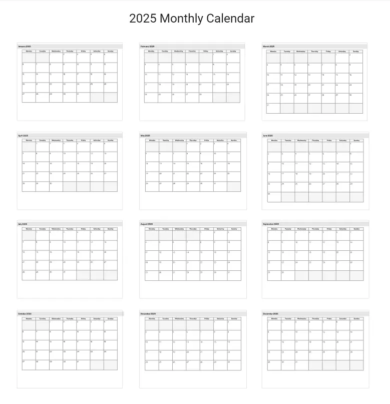 Template cover of 2025 Monthly Calendar