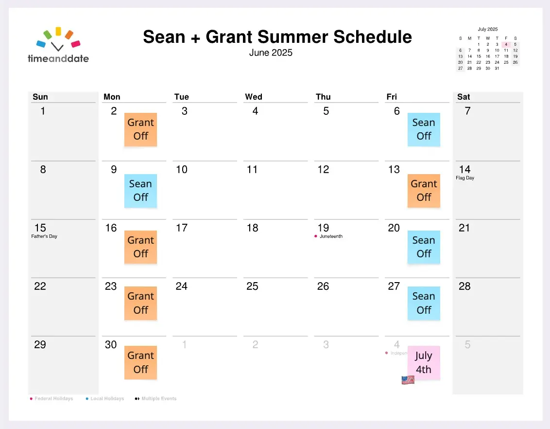 Template cover of Summer Fridays & Mondays Scheduling Calendar