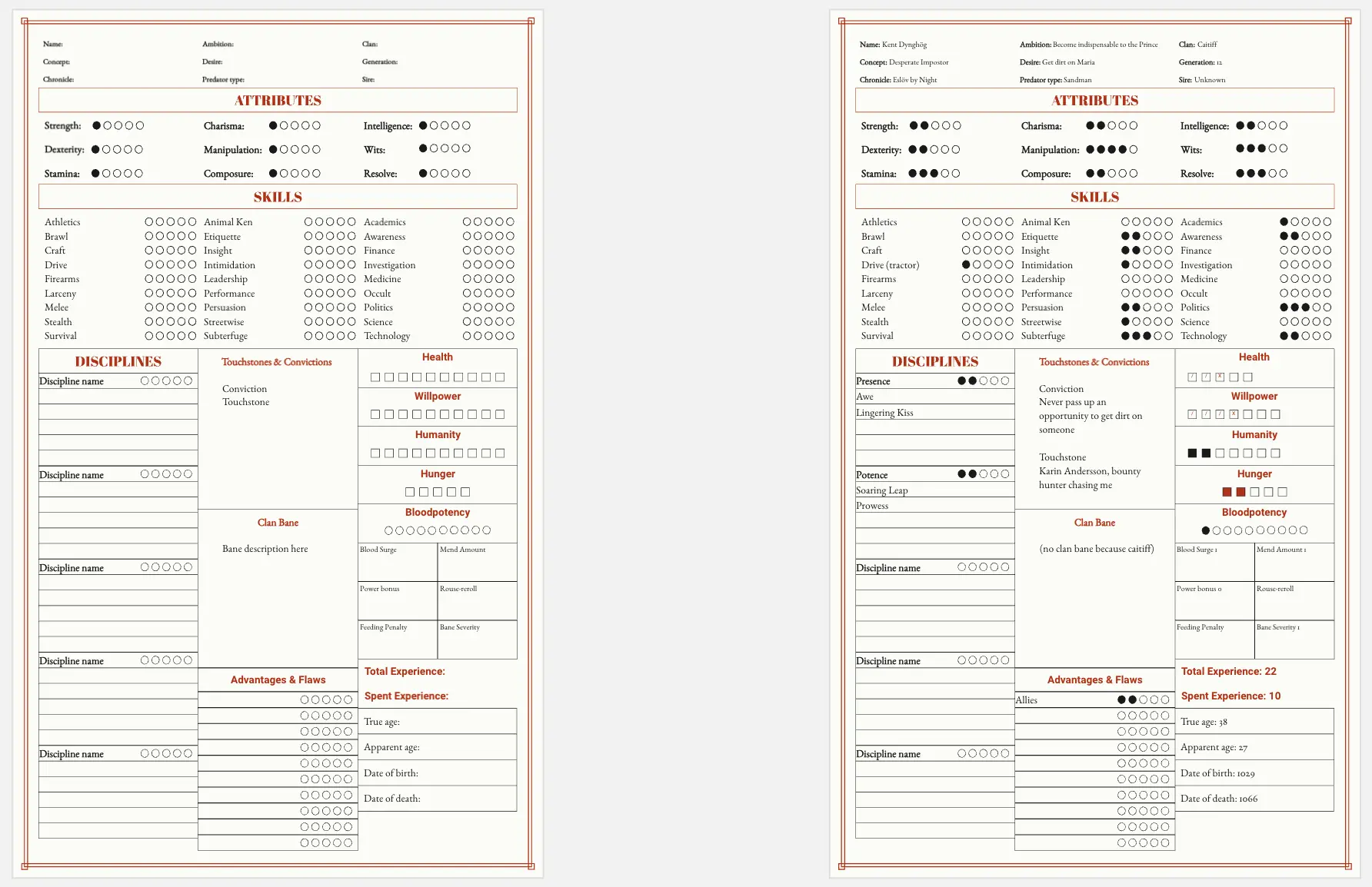 Template cover of Vampire 5th Edition Character Sheet