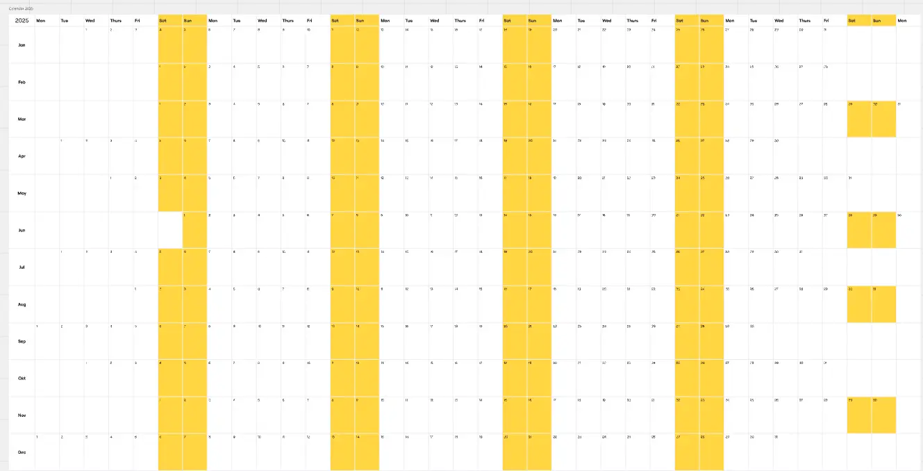 Template cover of 2025 Annual Calendar