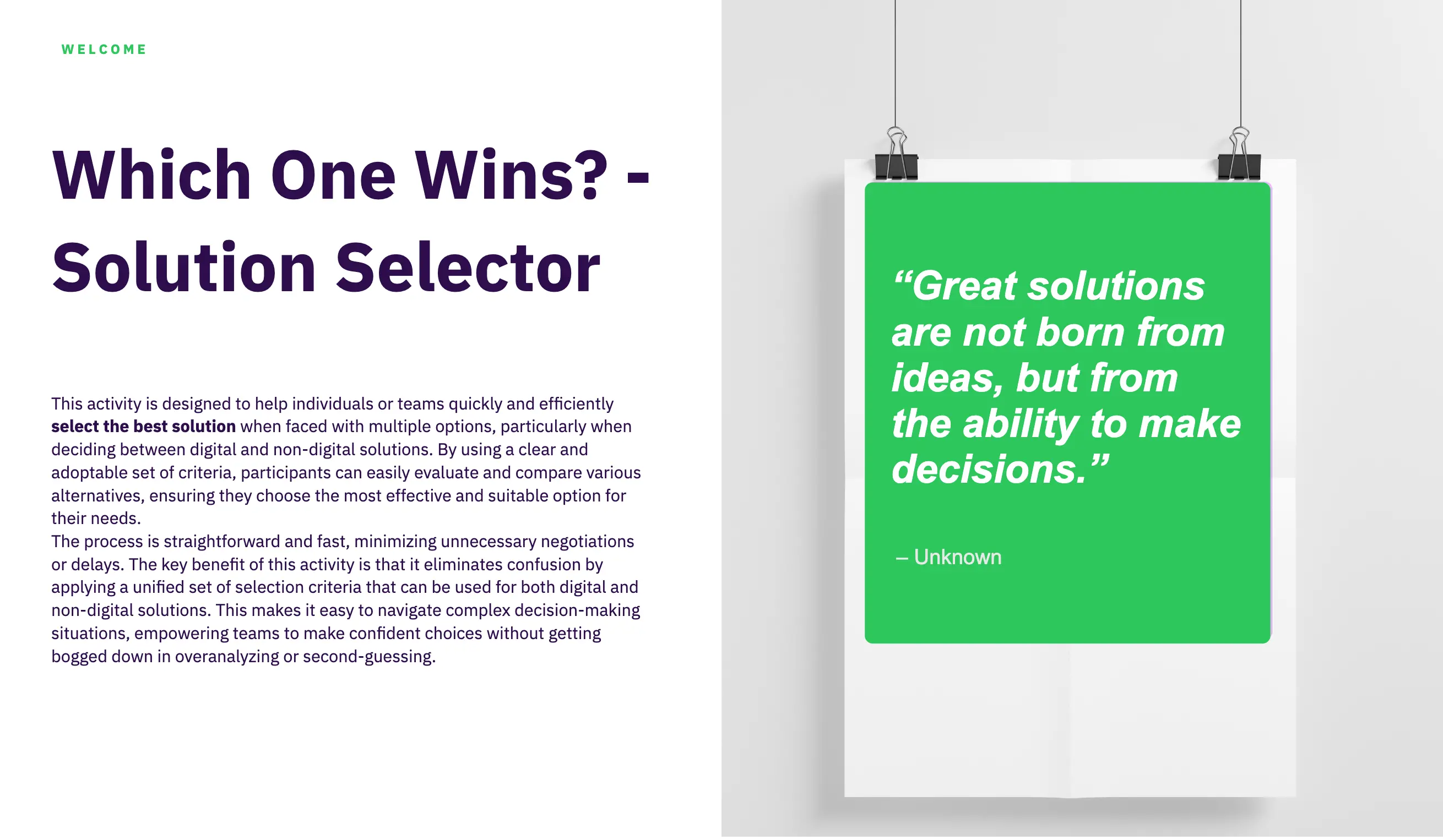 Template cover of Which One Wins? Solution Selector