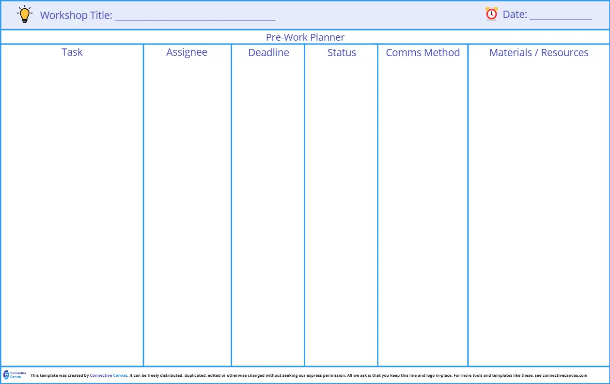 Template cover of Pre-Work Planner