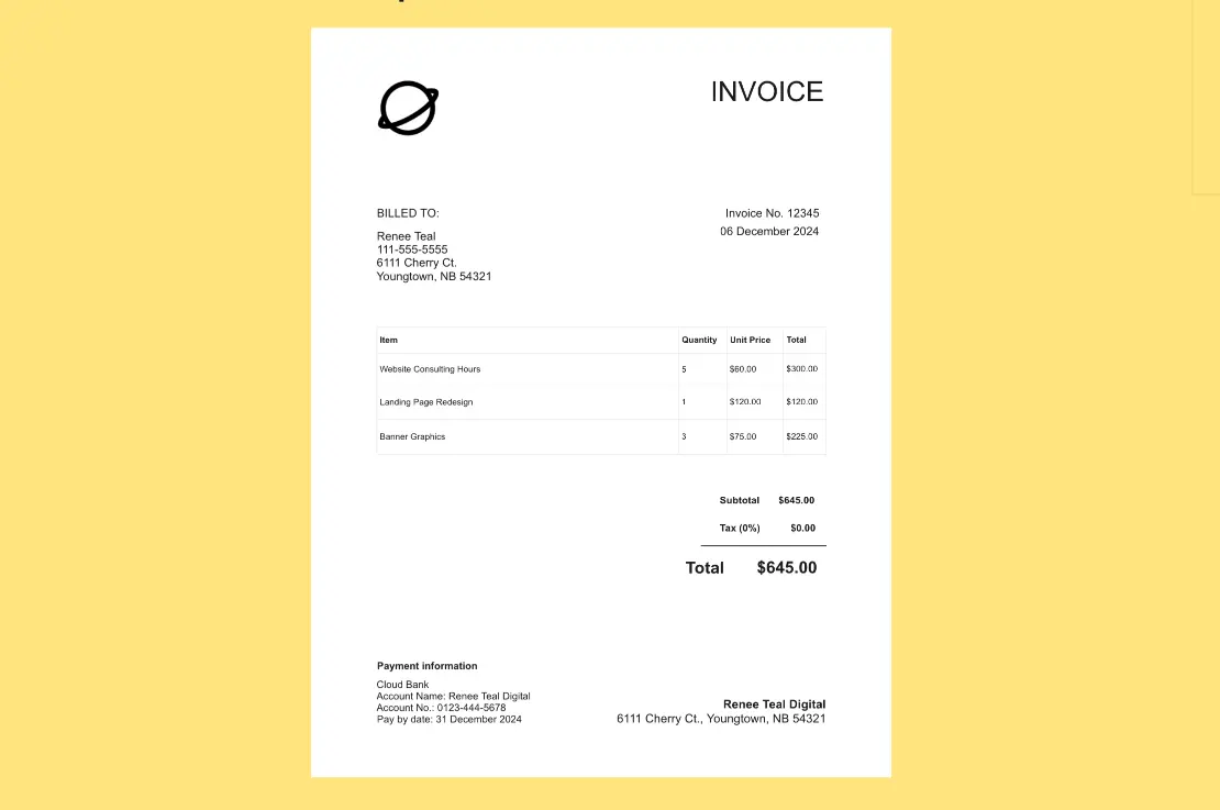 Template cover of Invoice Template