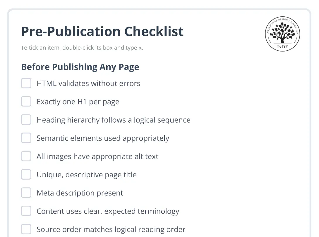 SEO and Accessibility Pre-Publication Checklist