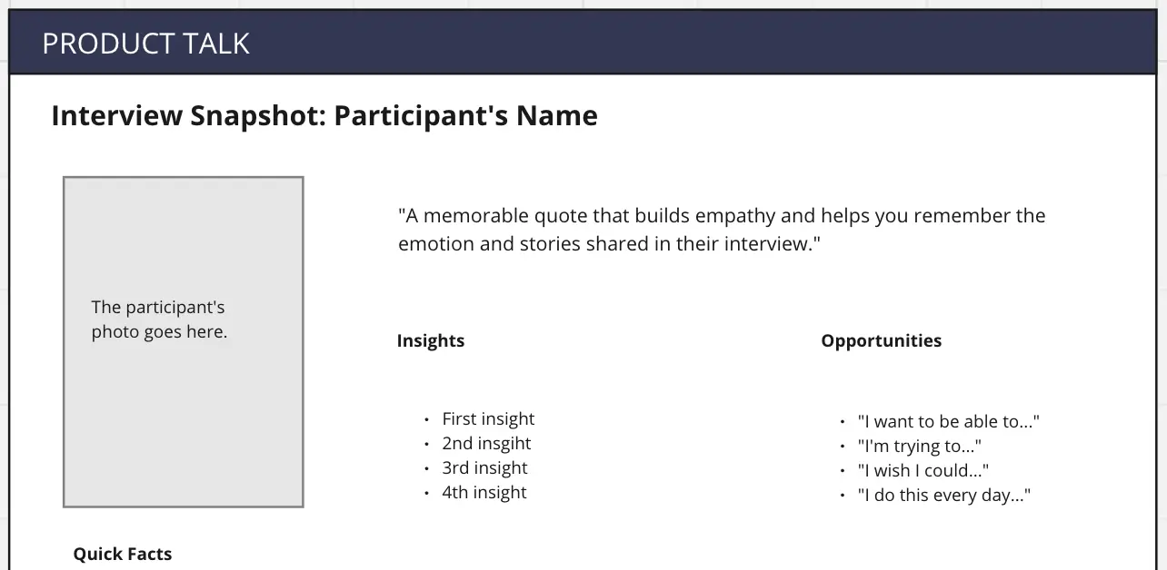 Template cover of Interview Snapshot by Product Talk