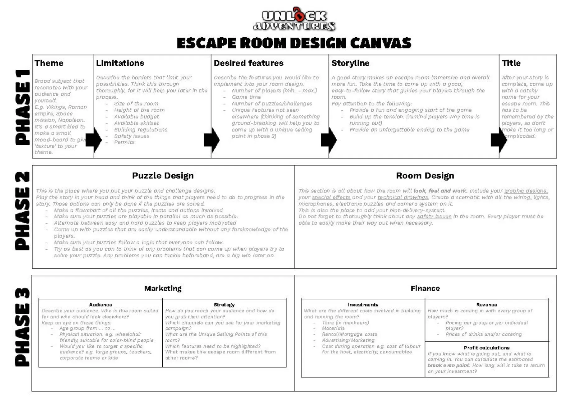 Template cover of Escape Room Design Canvas